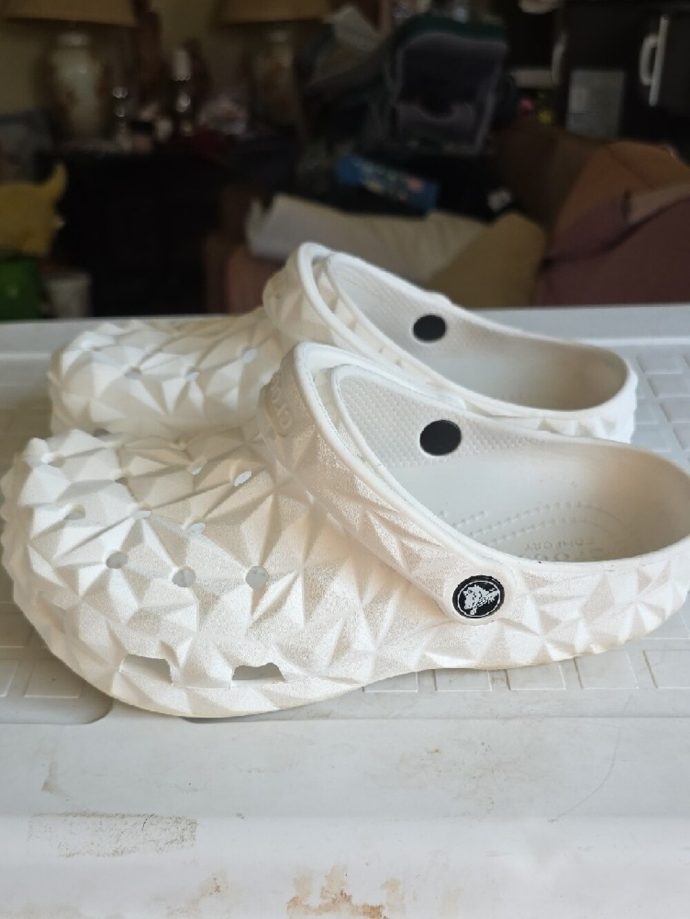 CROCS White Women's Geometric Classic Clog Mules - Picture 3 of 6